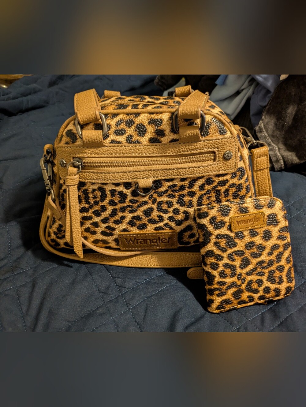 Wrangler Leopard-Print Satchel in Mustard